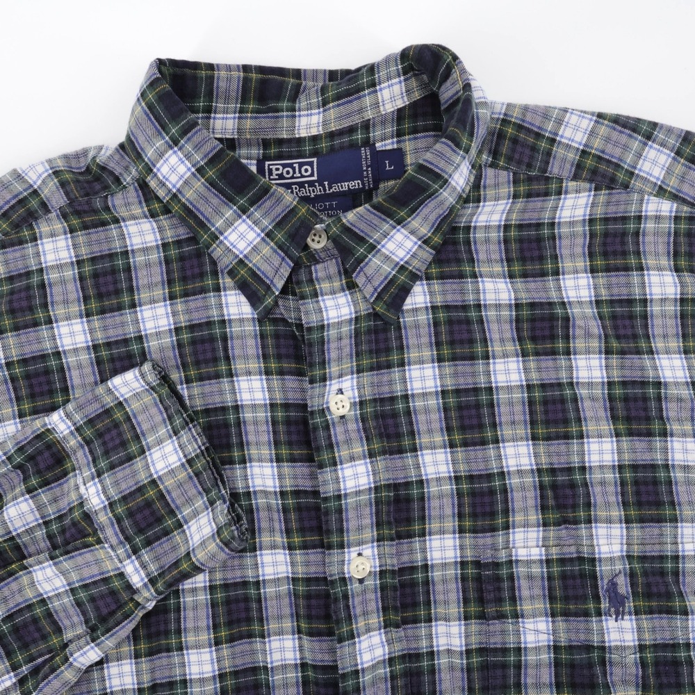 Polo Ralph Lauren Elliott Plaid Button Down Green Long Sleeve Mens Large Pocket